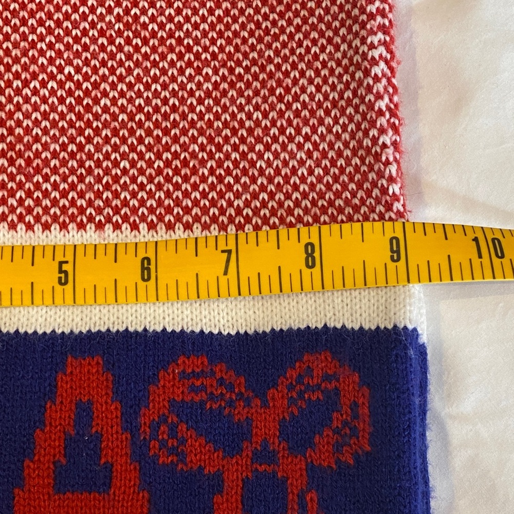 TNA Aritzia Red White Blue Logo Knit‎ Scarf Fringe OS - Picture 8 of 9
